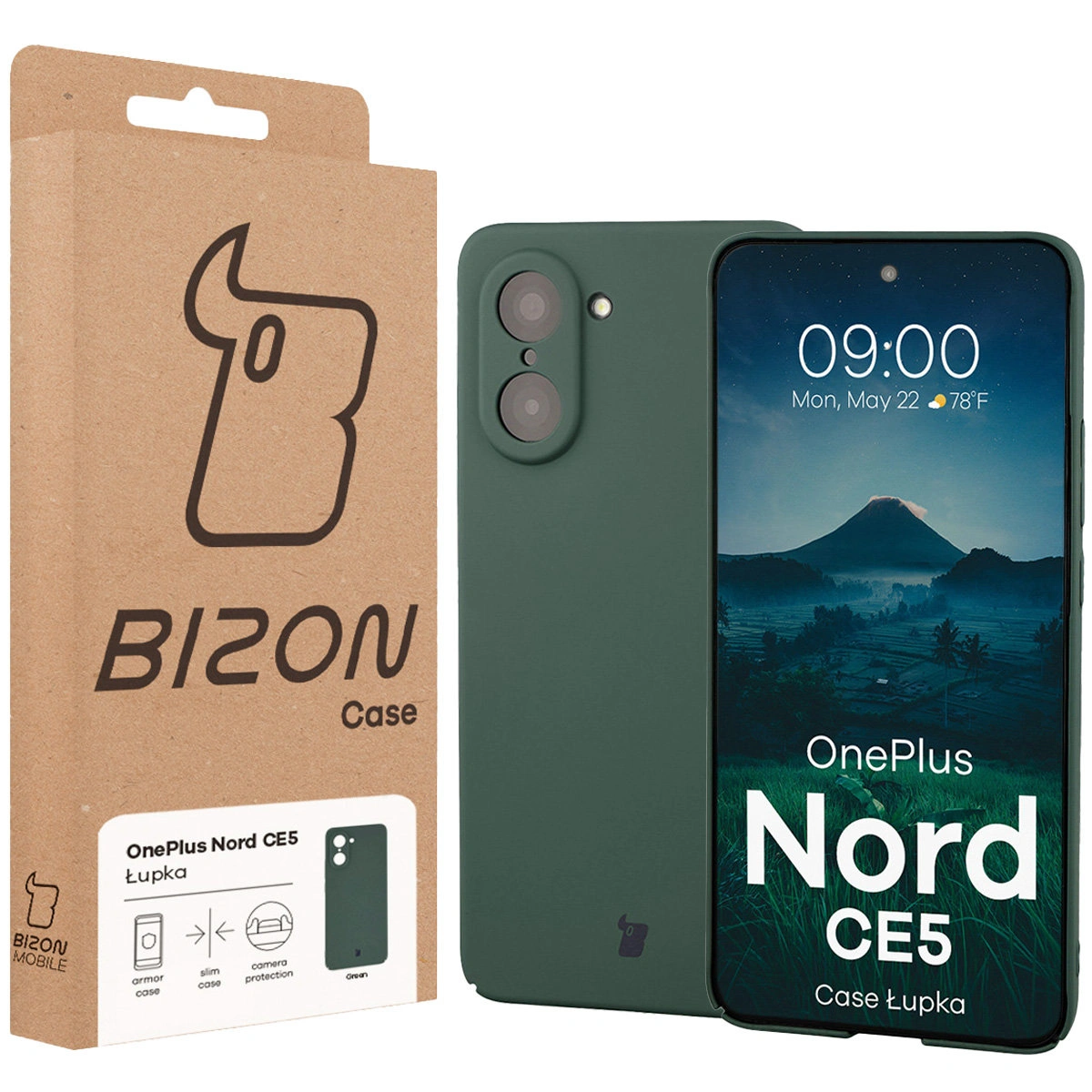 Front of the Bizon Case box with a dedicated label for OnePlus Nord CE5 5G