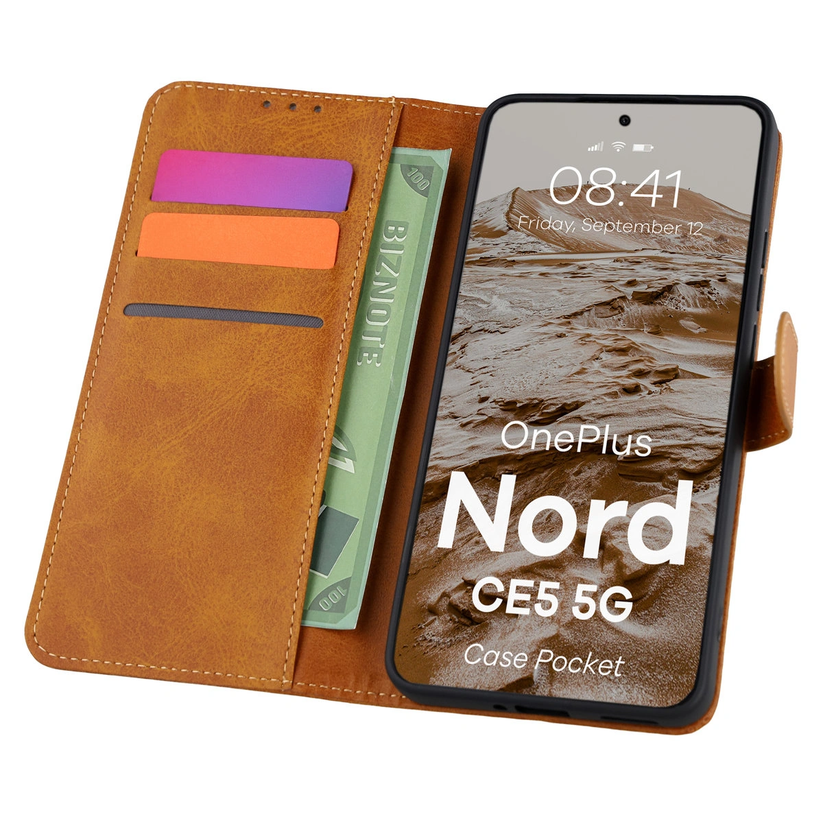 Hülle mit Klappe und Platz für Karten Bison Case Pocket für OnePlus Nord CE5 5G