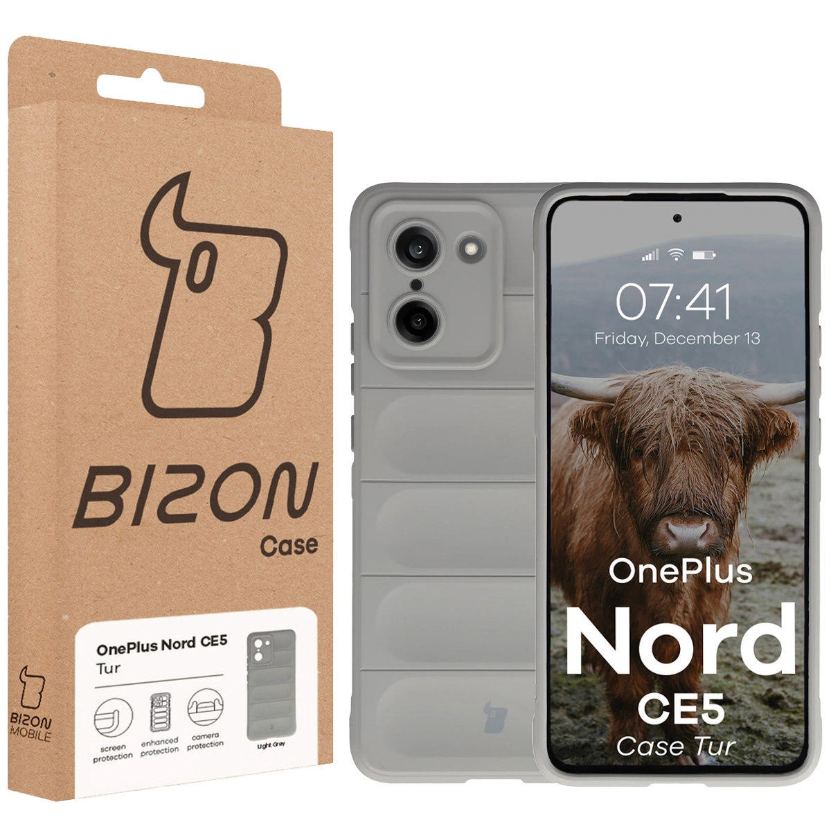 Front of the Bison Case box with a dedicated label for OnePlus Nord CE5 5G