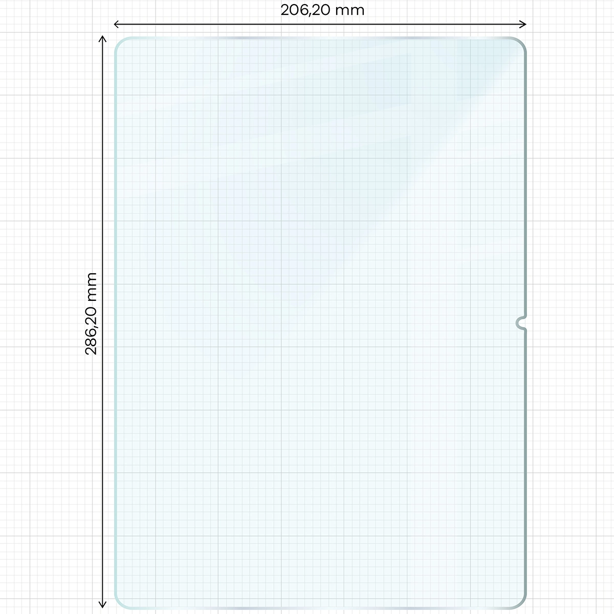 Measuring tape with dimensions of Bizon Glass Tab Clear for OnePlus Pad 3/2 Pro/OPPO Pad 4/4 Pro