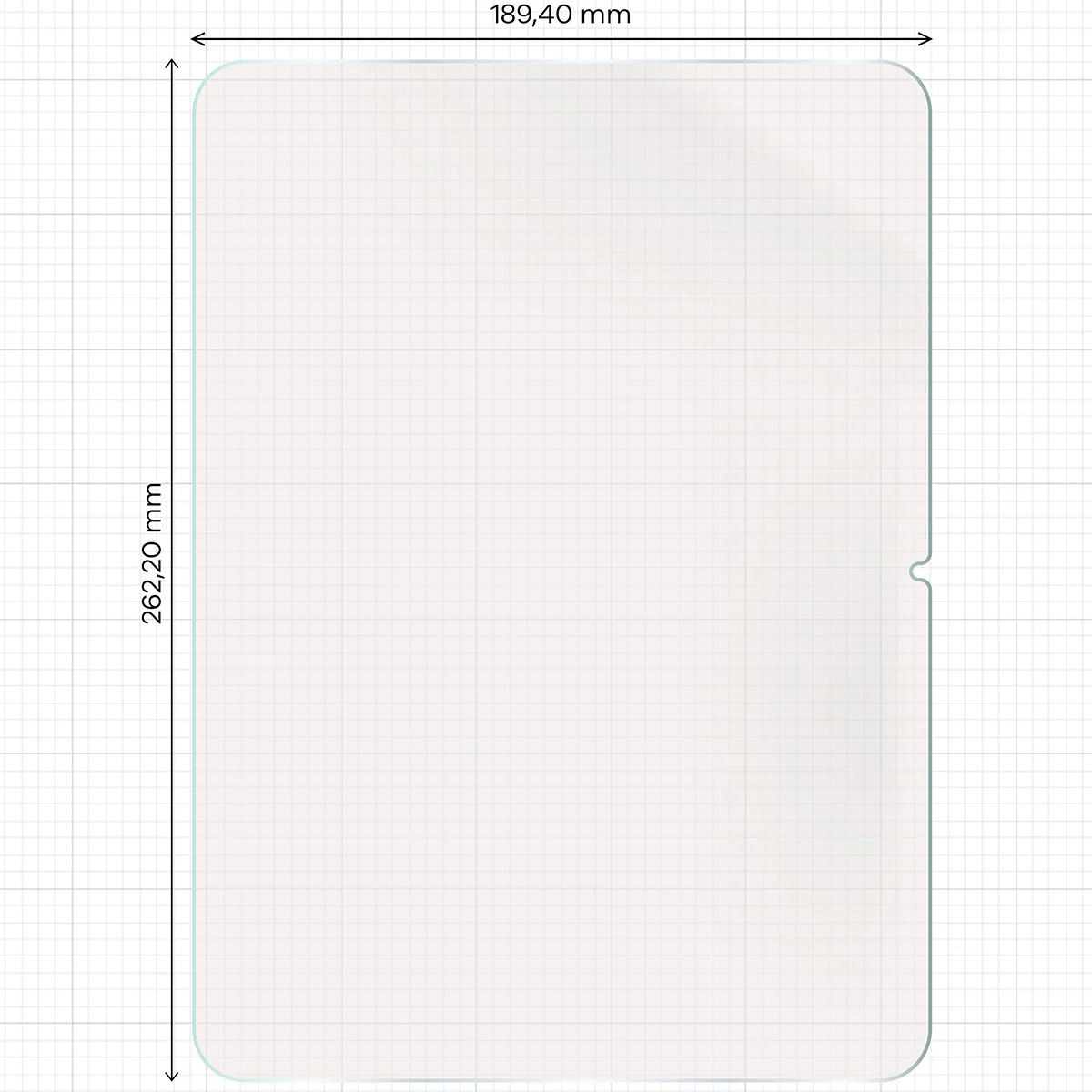 Measuring tape with dimensions of Bizon Tab Film Matte film for OnePlus Pad Go 2
