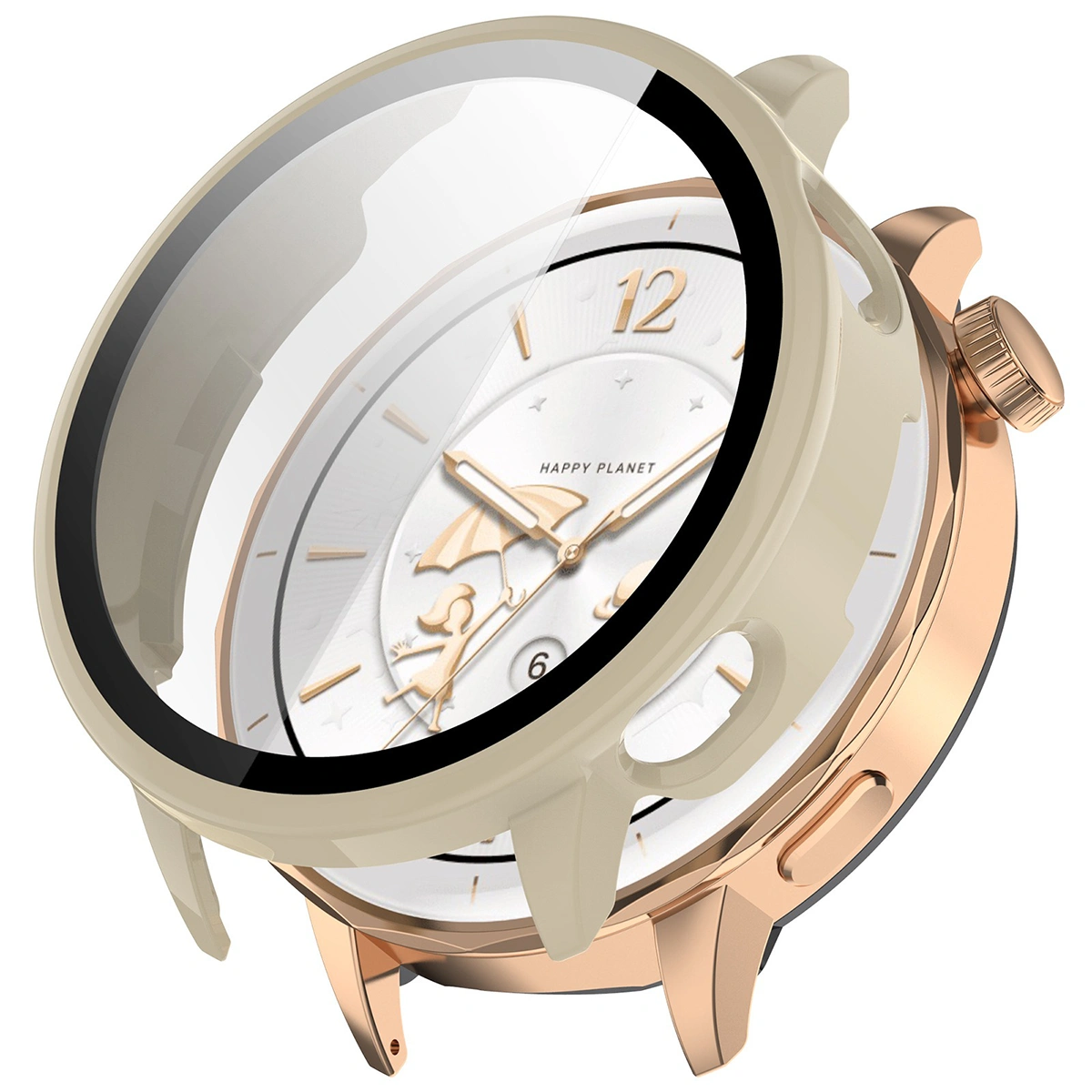 Wizualizacja nakładania etui Bizon Case+Glass Watch do OnePlus Watch 3 43 mm