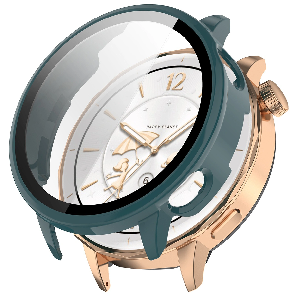 Visualization of applying the Bizon Case+Glass Watch to OnePlus Watch 3 43 mm