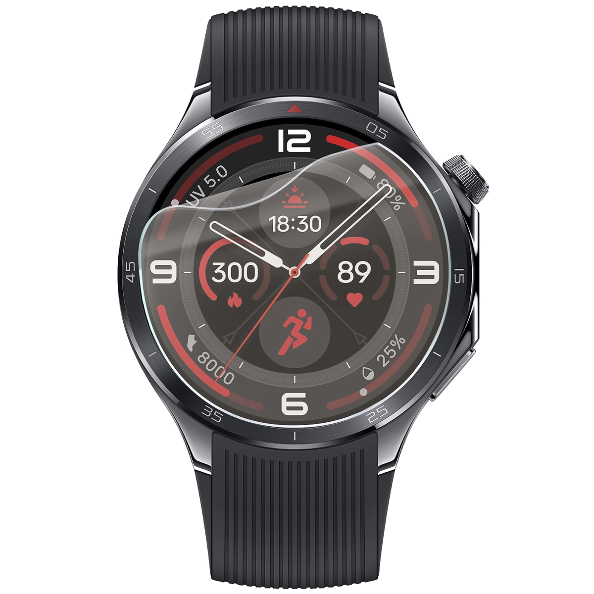 Smartwatch z nałożoną folią ochronną Bizon Glass Watch Film Sun do OnePlus Watch 3