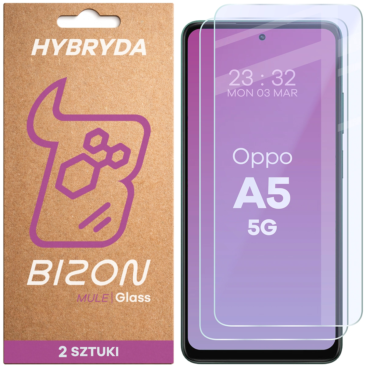 Elastyczne szkło hybrydowe Bizon Glass Mule Duo do Oppo A5 5G, 2 sztuki