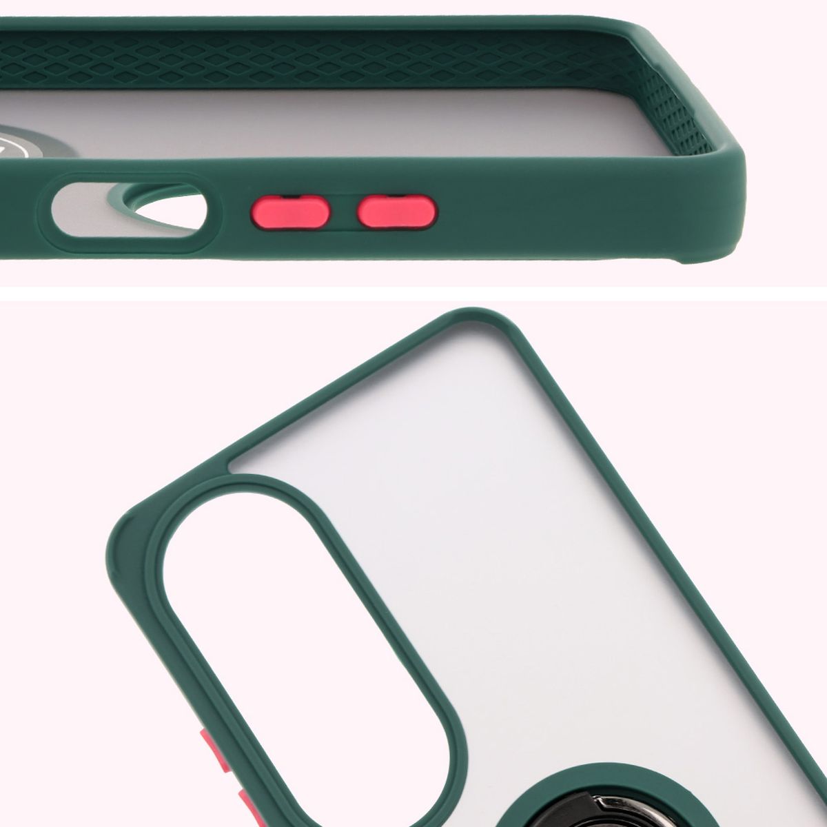 Close-up of raised edges around the display and camera island in Bizon Hybrid Ring case