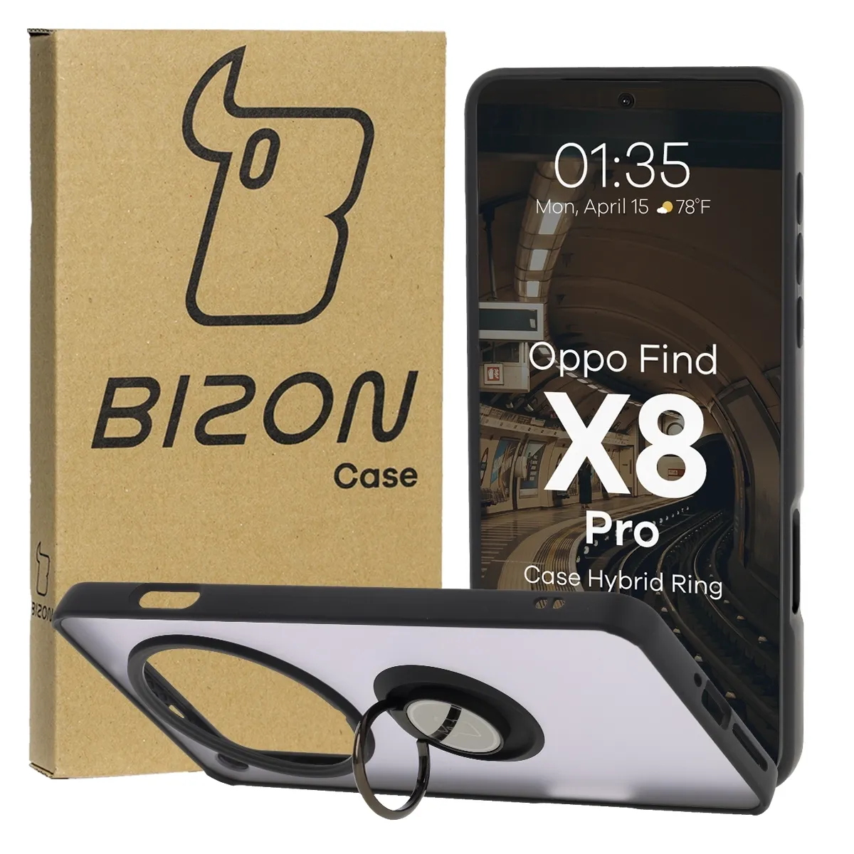 Etui z uchwytem na palec Bizon Case Hybrd Ring do Oppo Find X8 Pro