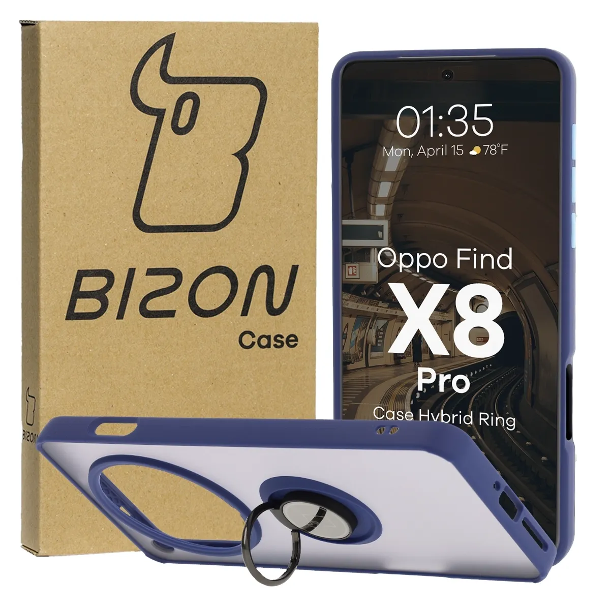 Etui z uchwytem na palec Bizon Case Hybrd Ring do Oppo Find X8 Pro