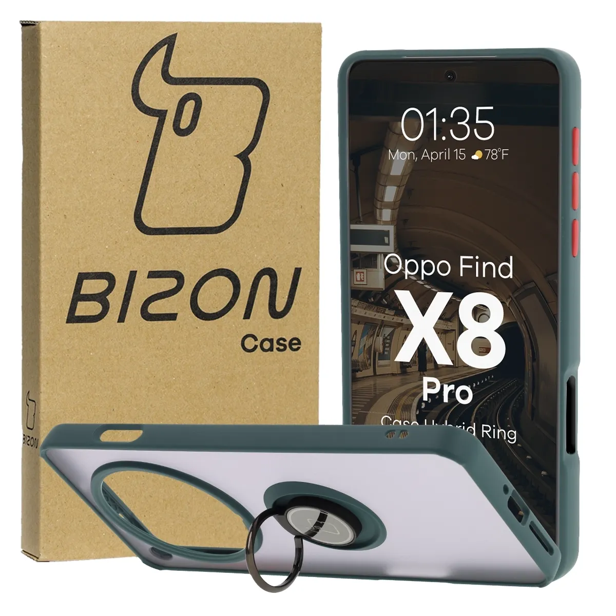 Etui z uchwytem na palec Bizon Case Hybrd Ring do Oppo Find X8 Pro