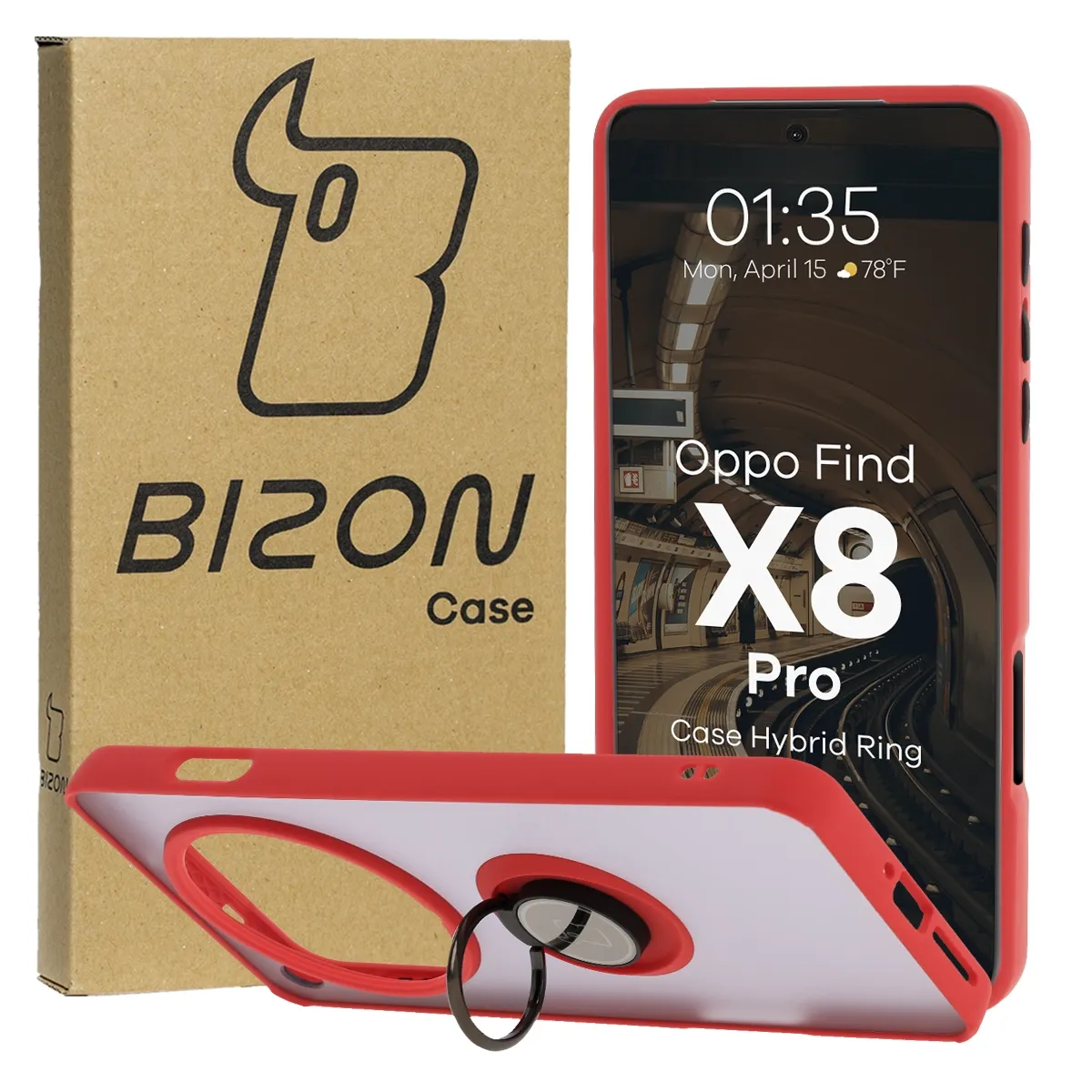 Etui z uchwytem na palec Bizon Case Hybrd Ring do Oppo Find X8 Pro