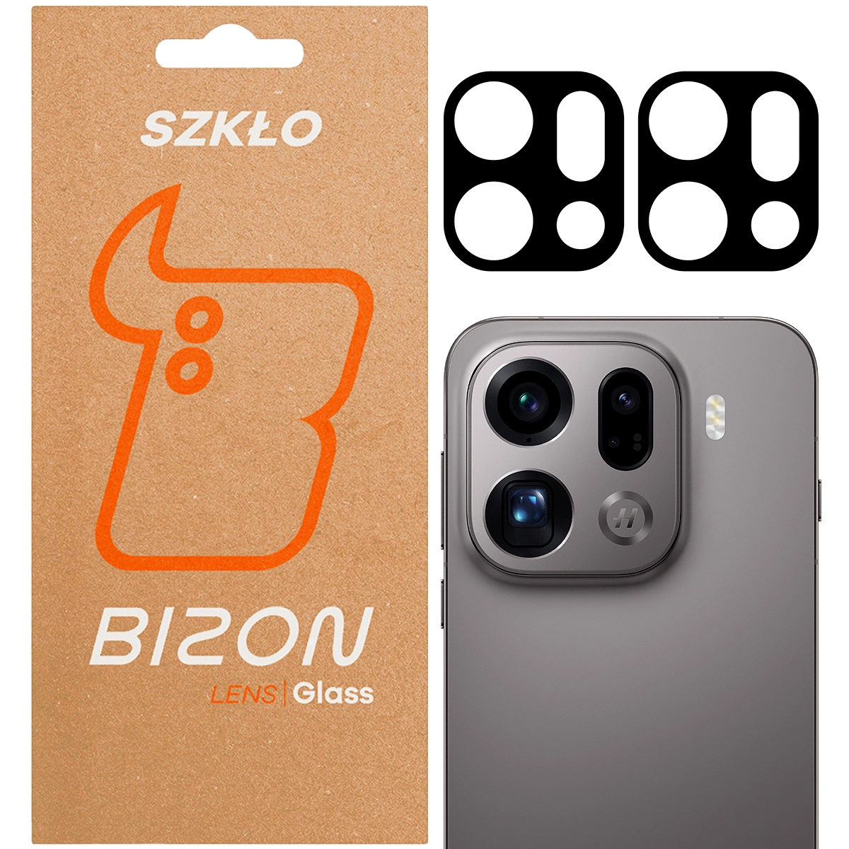 Box and 2 pieces of Bizon Glass Lens for Oppo Find X9 Pro