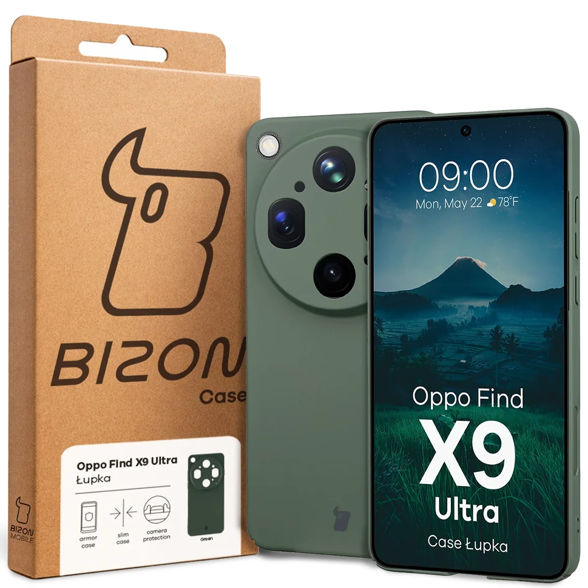 Front of the Bizon Case box with a dedicated label for Oppo Find X9 Ultra