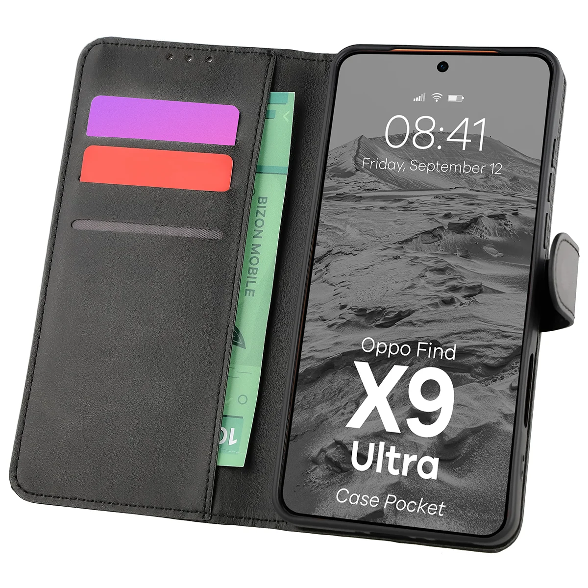 Etui z klapką z miejscem na karty Bizon Case Pocket do Oppo Find X9 Ultra