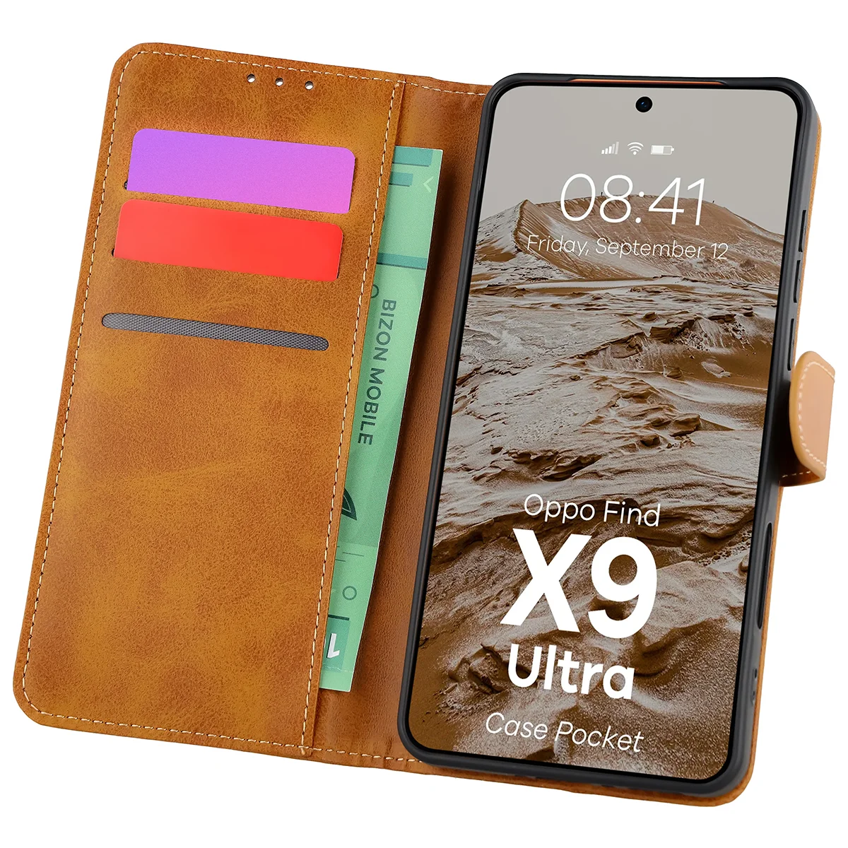Etui z klapką z miejscem na karty Bizon Case Pocket do Oppo Find X9 Ultra