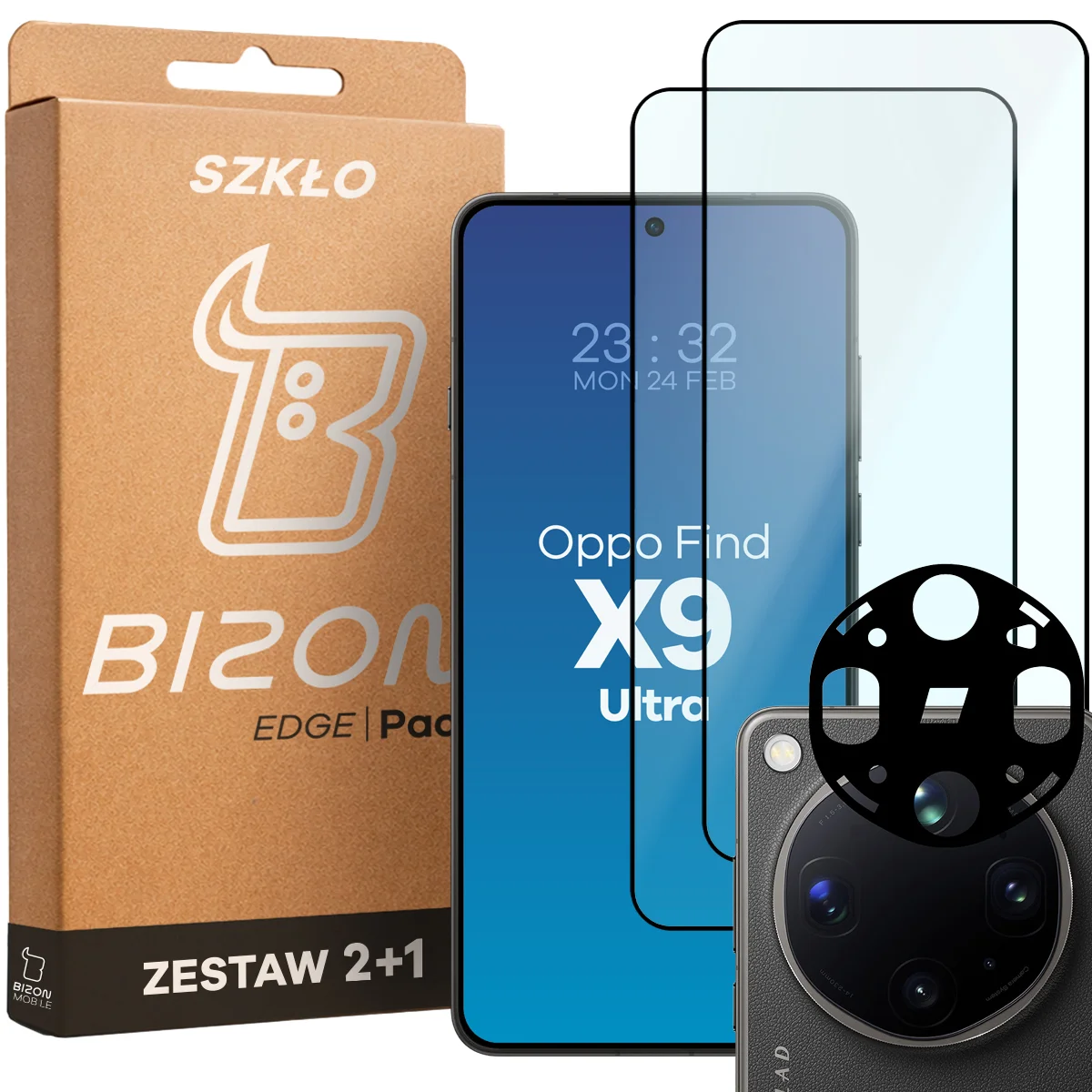 Box and set of glasses for Oppo Find X9 Ultra: 2x tempered glass and lens