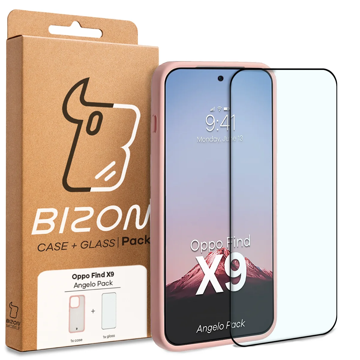 Front of the Bizon Case Angelo Pack box with dedicated label for Oppo Find X9