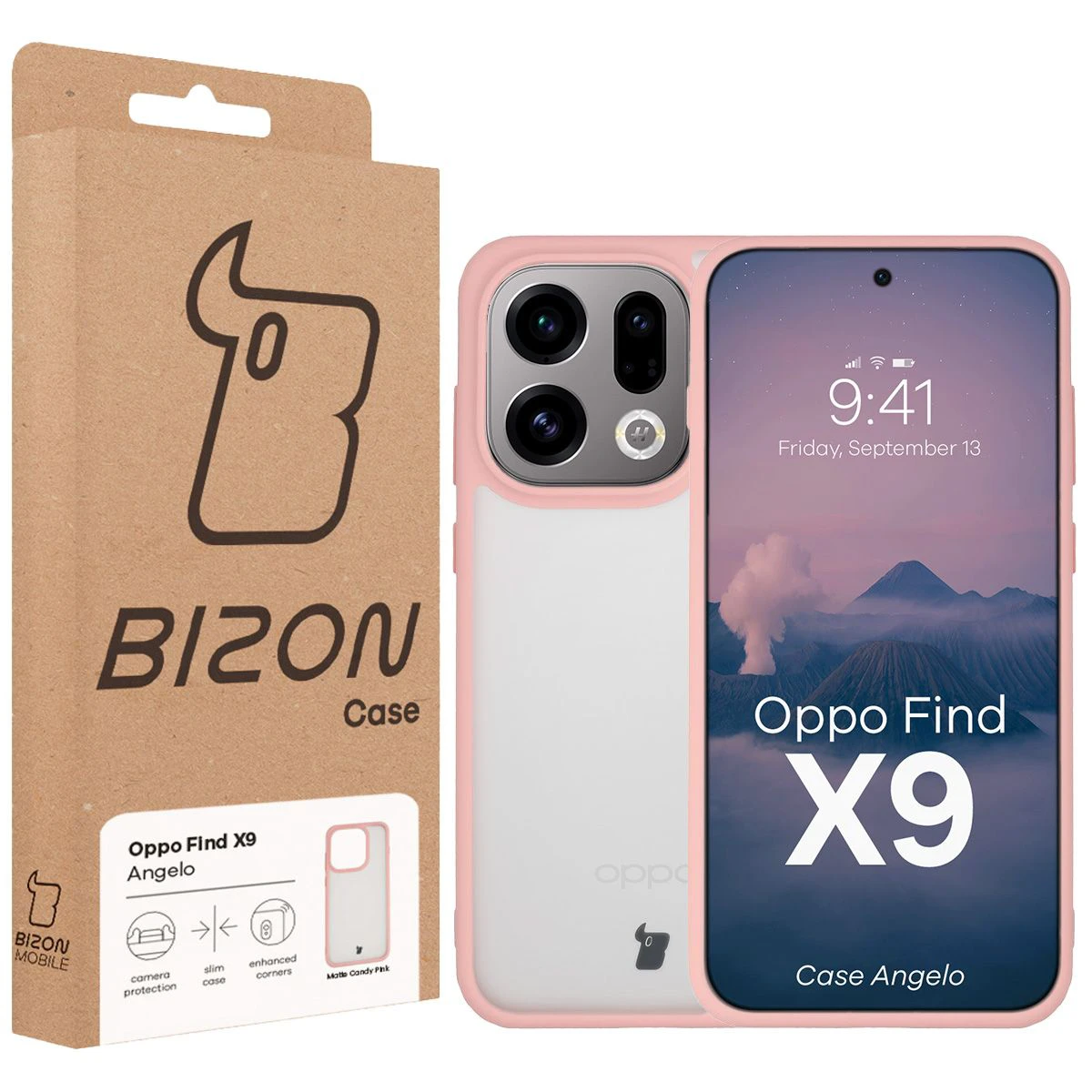 Front of the Bizon Case box with a dedicated label for Oppo Find X9