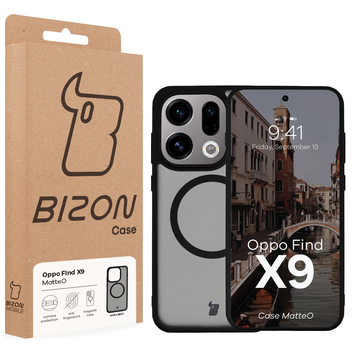Front of the Bizon Case box with a dedicated label for Oppo Find X9