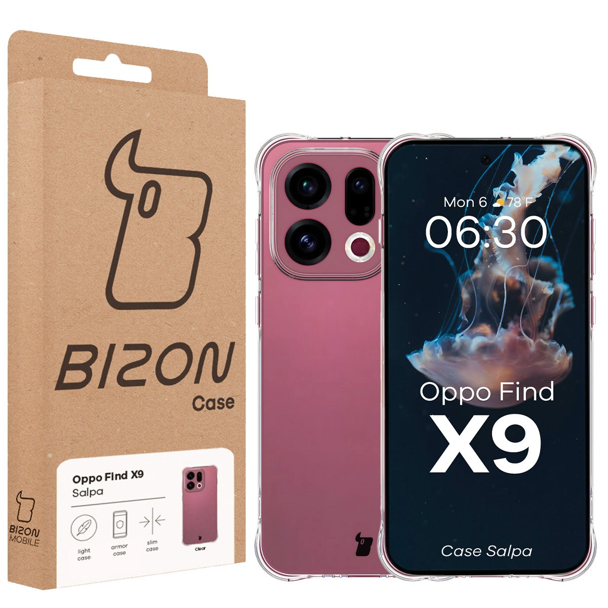 Front of the Bizon Case box with a dedicated label for Oppo Find X9