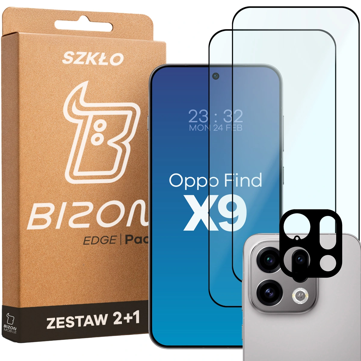 Pudełko i zestaw szkieł do Oppo Find X9: 2x szkło hartowane i lens