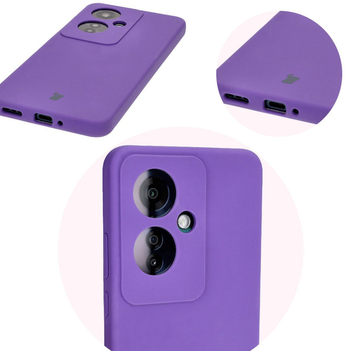 Prim-plan al decupajelor precise și posibilitatea de încărcare wireless în husa Bizon Soft Case
