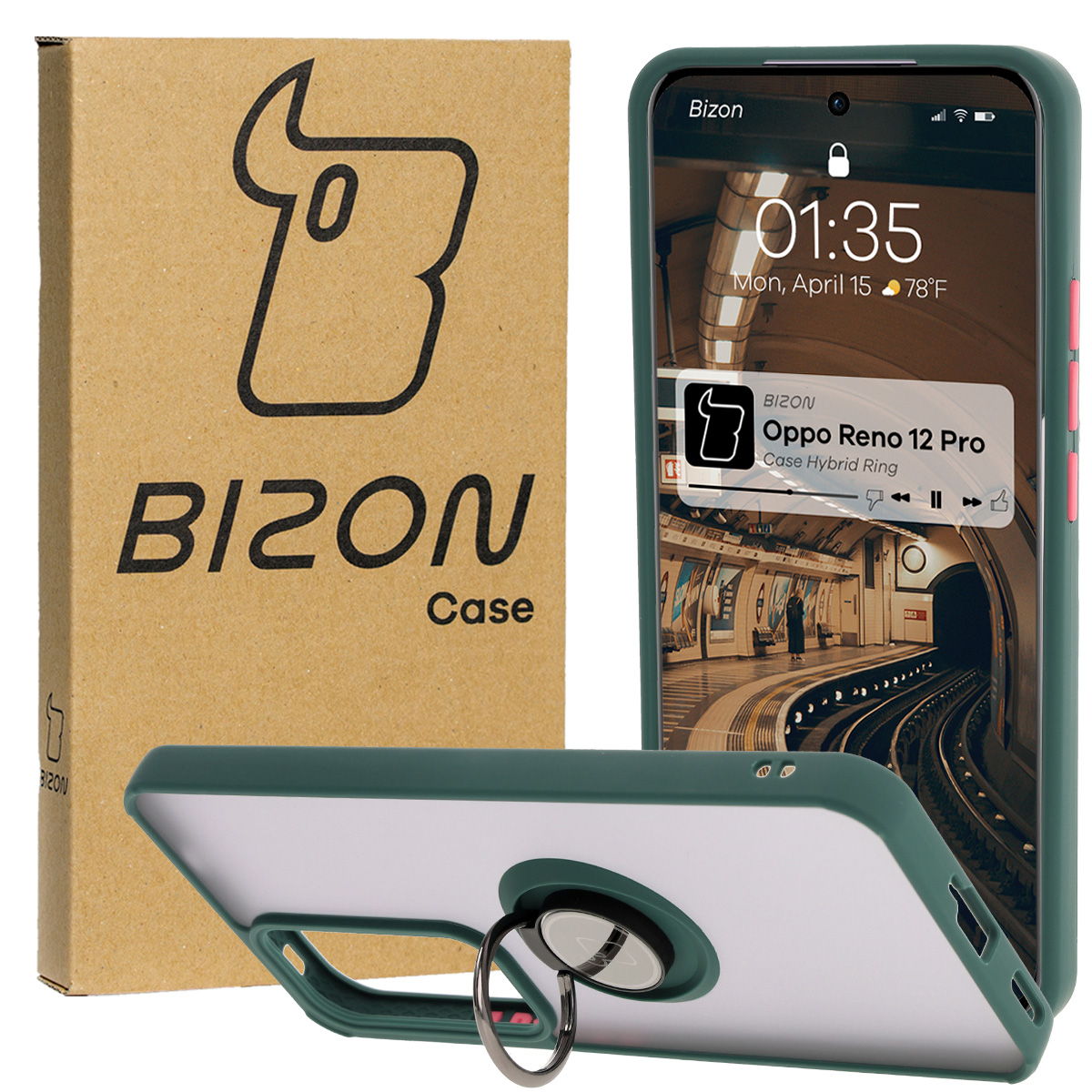 Etui z uchwytem na palec Bizon Case Hybrd Ring do Oppo Reno 12 Pro