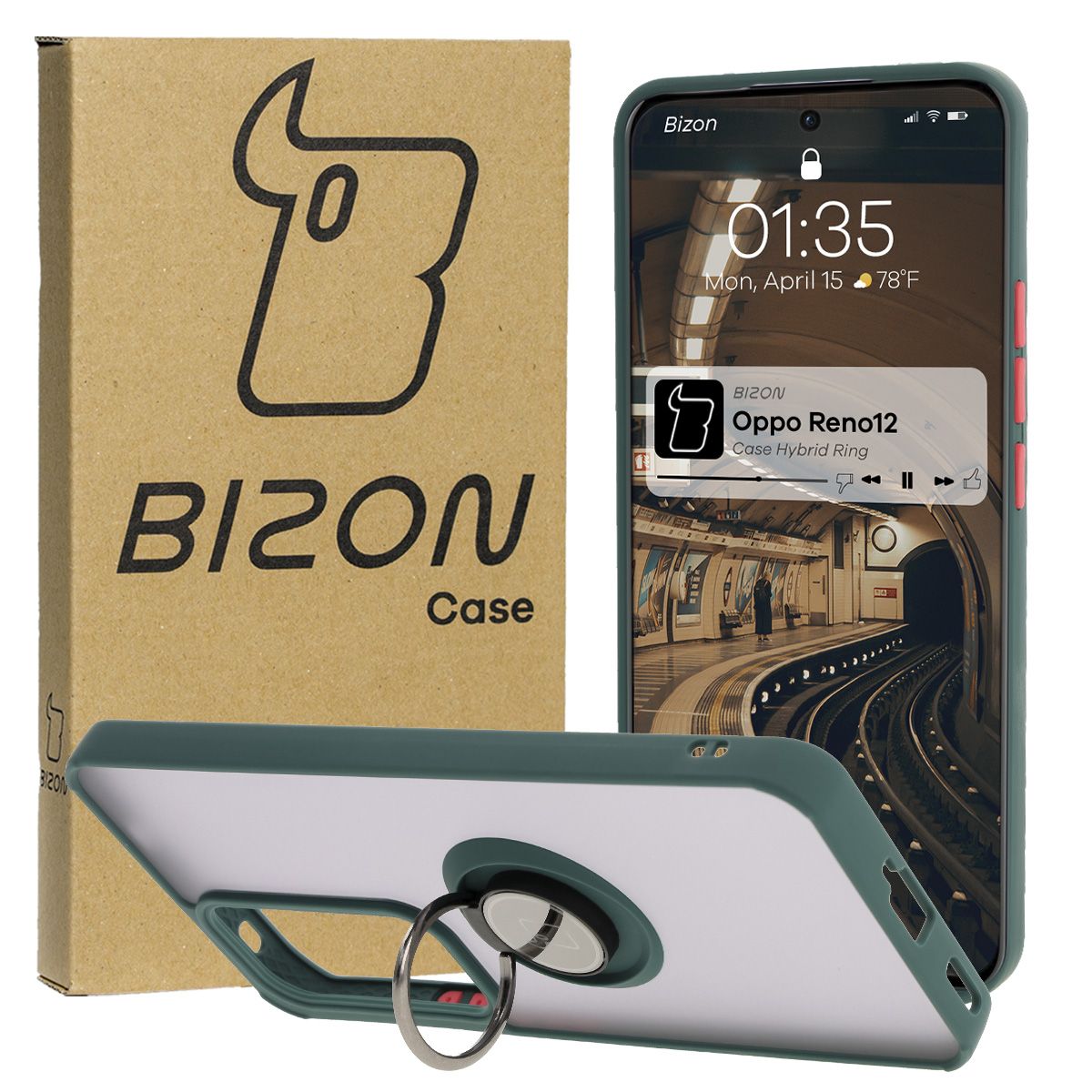 Etui z uchwytem na palec Bizon Case Hybrd Ring do Oppo Reno 12