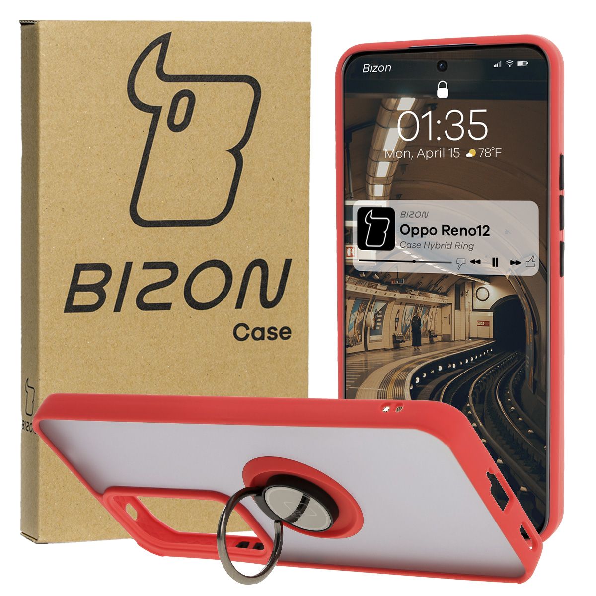 Etui z uchwytem na palec Bizon Case Hybrd Ring do Oppo Reno 12
