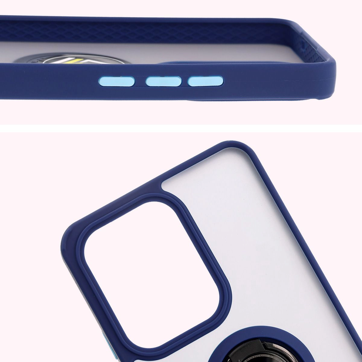 Nahaufnahme der erhöhten Kanten am Display und der Kamerainsel im Bizon Hybrid Ring Etui