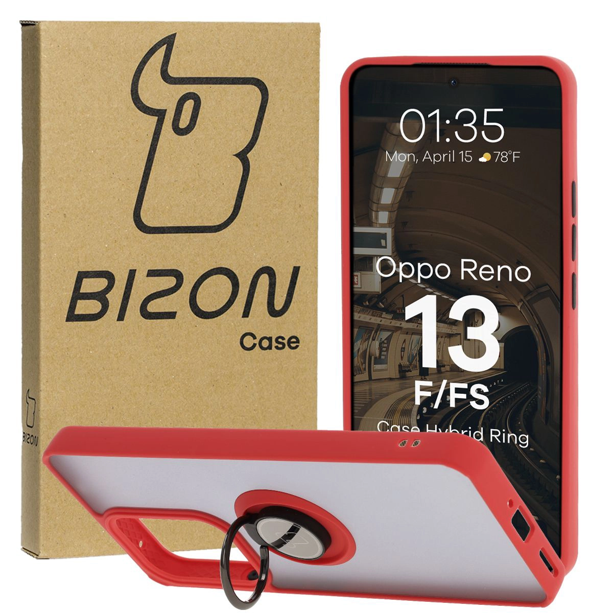 Pouzdro s prstovým držákem Bizon Case Hybrid Ring pro Oppo Reno13 F / Oppo Reno13 FS