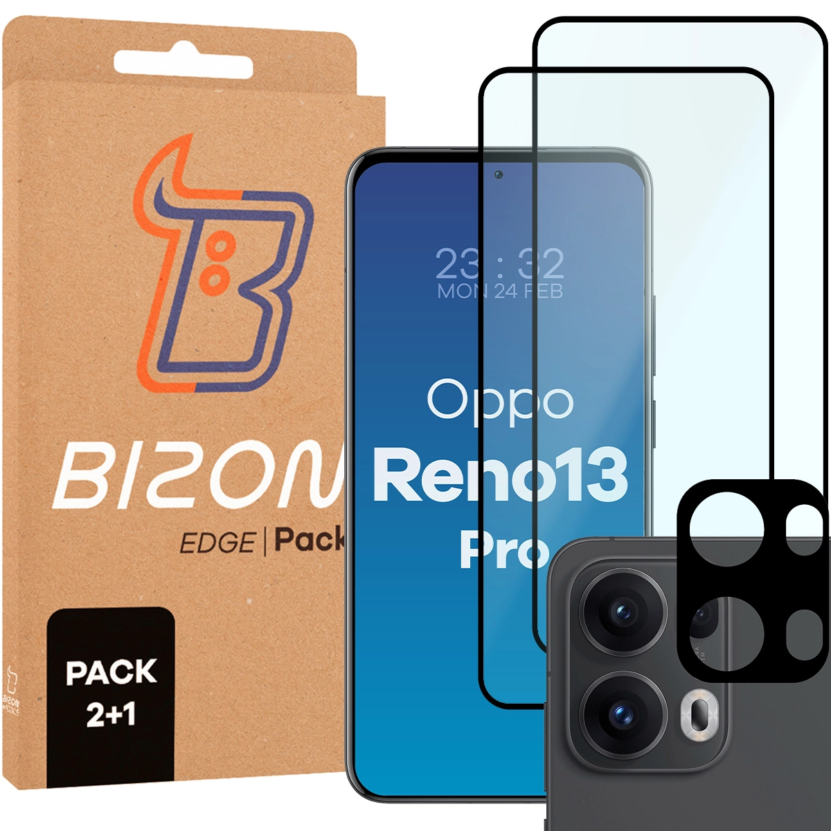 Zawartość zestawu Bizon Glass Edge 3D dla Oppo Reno13 Pro