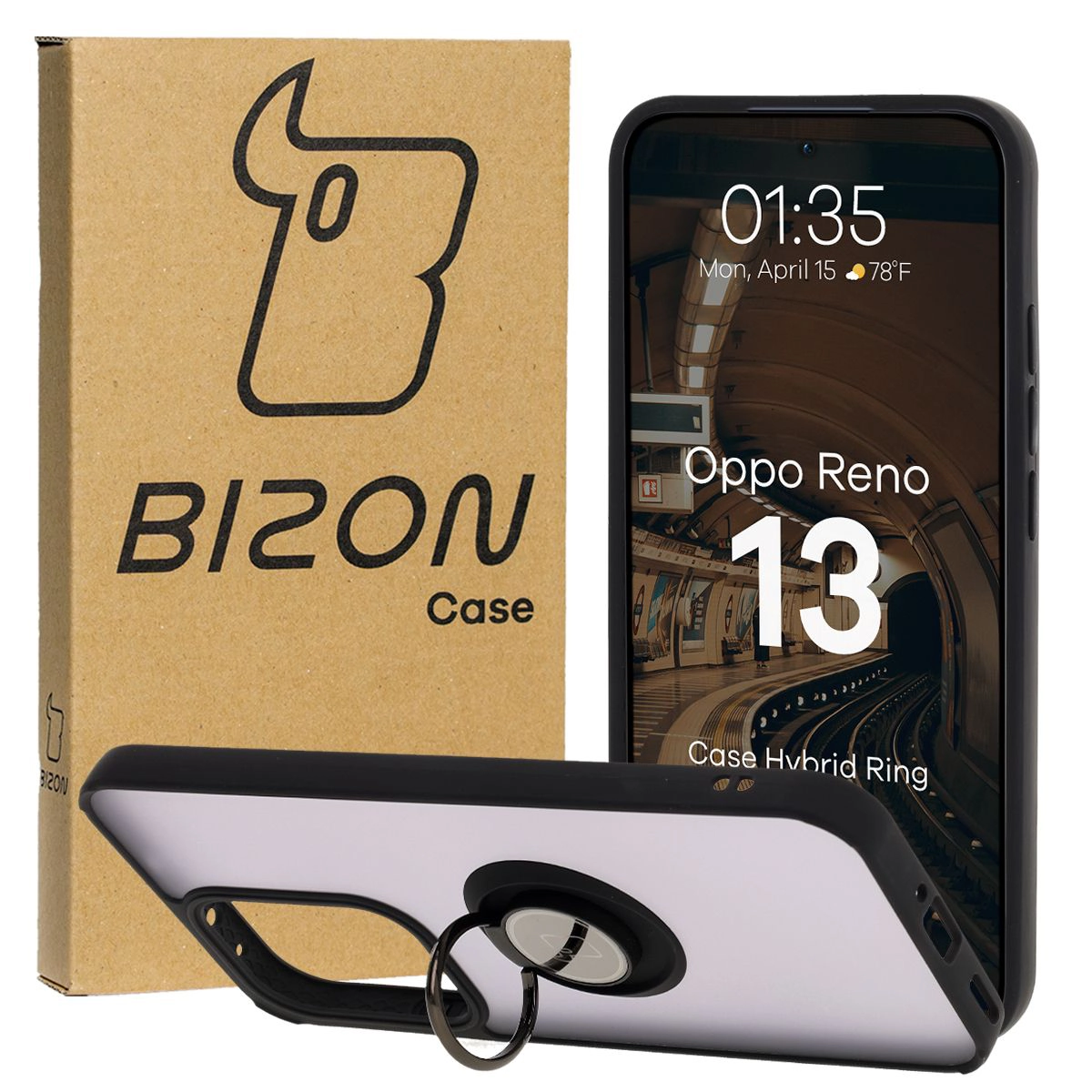 Fingerhalter Etui Bizon Case Hybrid Ring für Oppo Reno13