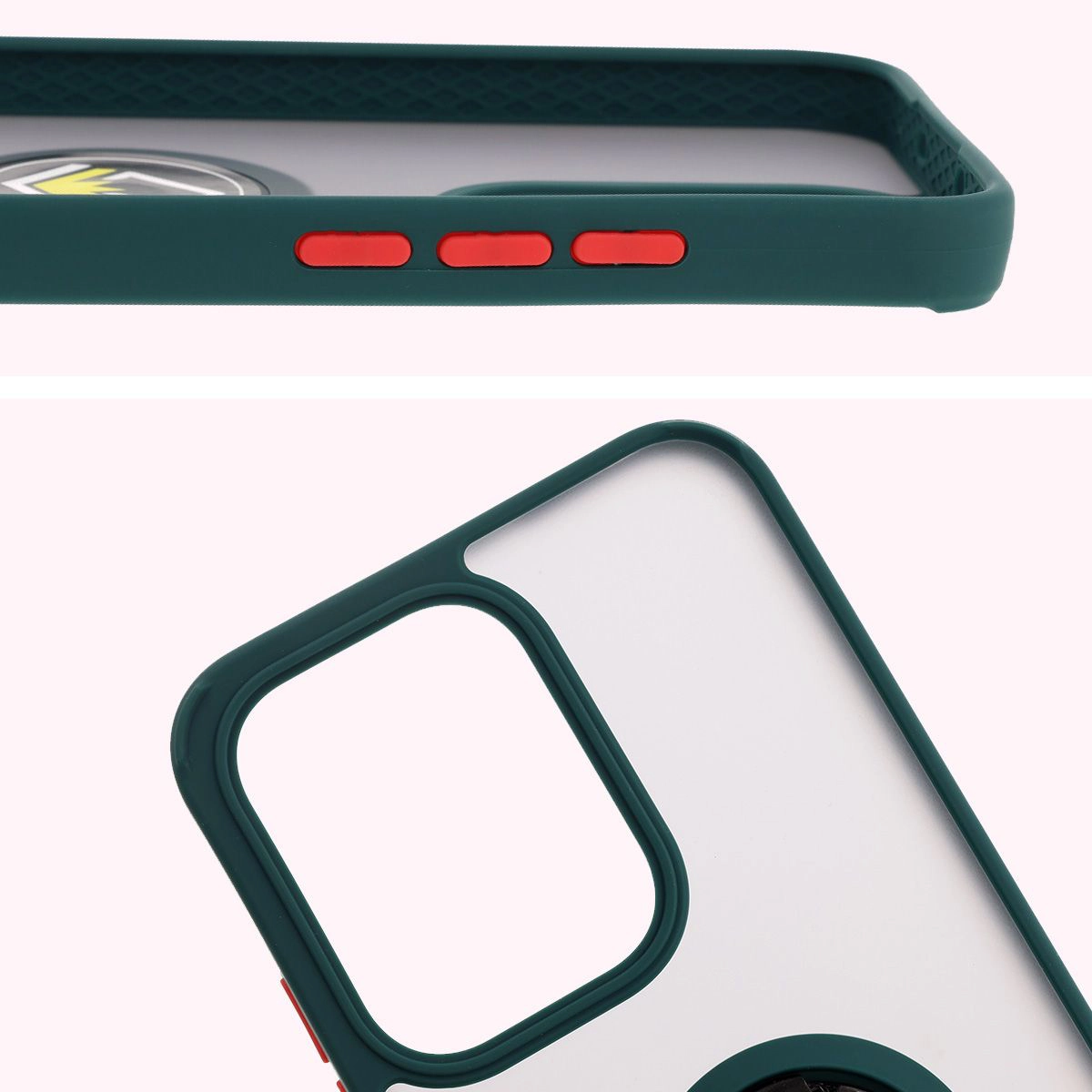 Nahaufnahme der erhöhten Ränder am Display und der Kamerainsel im Bizon Hybrid Ring Etui