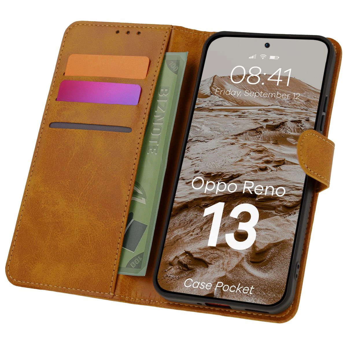 Etui s klopou a místem na karty Bizon Case Pocket pro Oppo Reno13