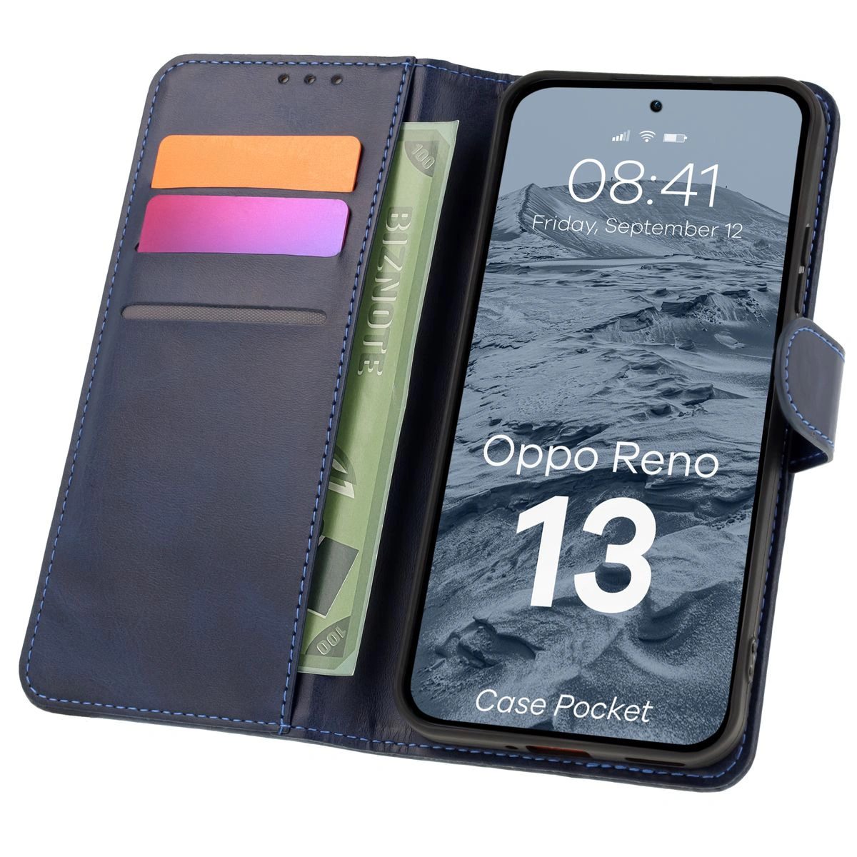 Etui mit Klappe und Platz für Karten Bison Case Pocket für Oppo Reno13