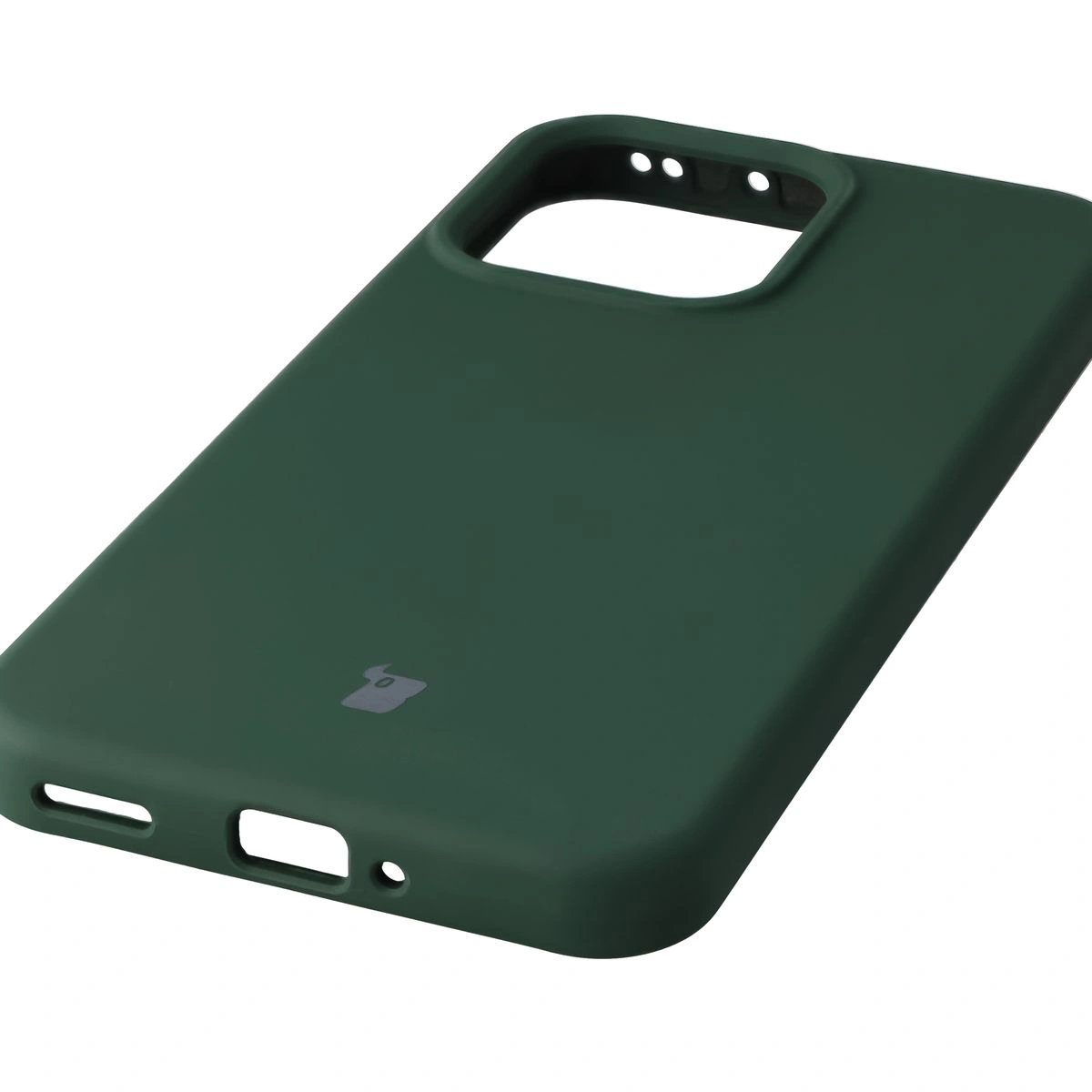 Close-up of precise cutouts and wireless charging capability in the Bison Soft Case for Oppo Reno 14