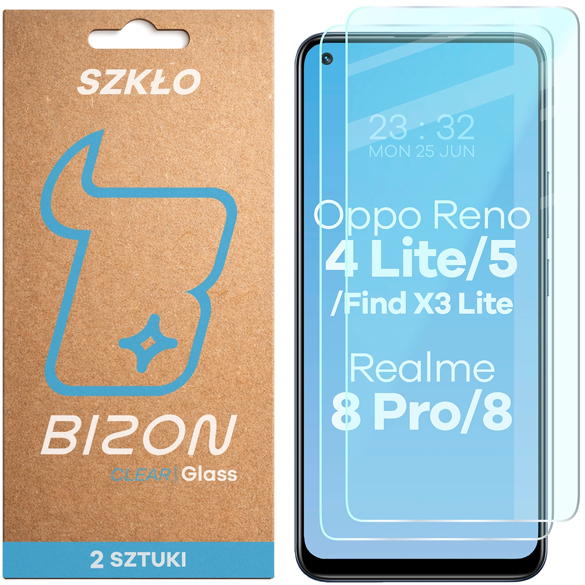 Szkło hartowane Bizon Glass Clear Duo do Oppo Reno 4 Lite / Oppo Reno 5 / Oppo Find X3 Lite / Realme 8 / Realme 8 Pro