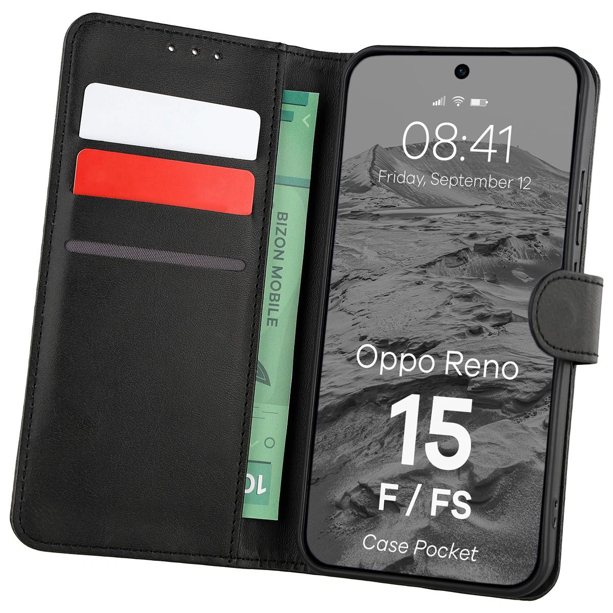 Etui z klapką z miejscem na karty Bizon Case Pocket do Oppo Reno 15 F / Oppo Reno 15 FS