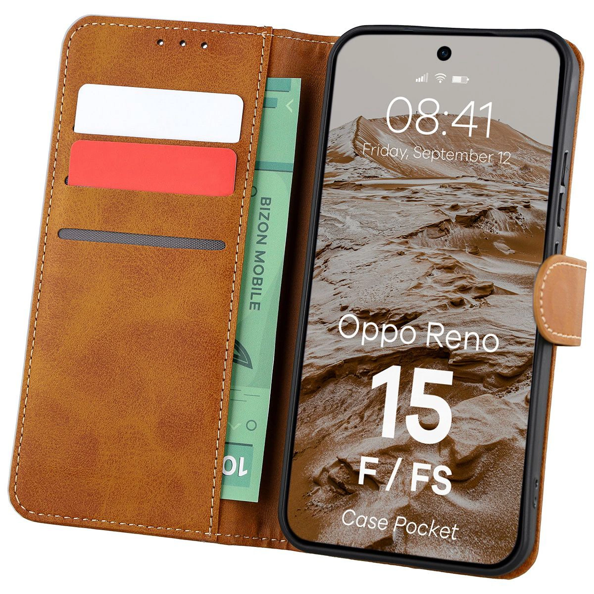 Etui mit Klappe und Kartenfächern Bison Case Pocket für Oppo Reno 15 F / Oppo Reno 15 FS