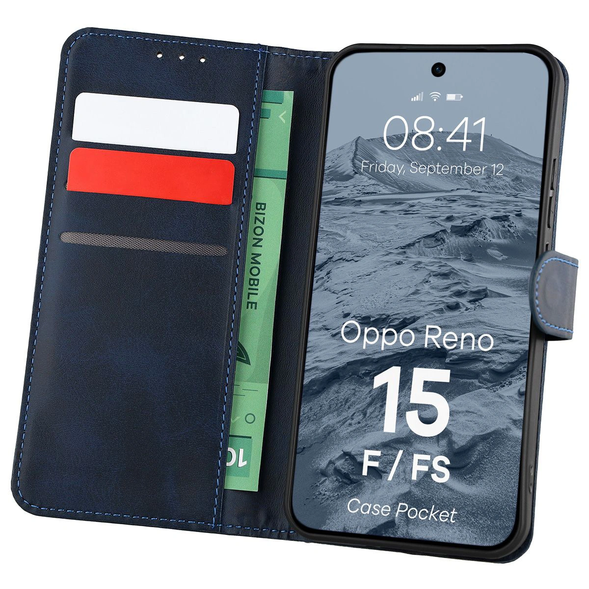 Hülle mit Klappe und Platz für Karten Bison Case Pocket für Oppo Reno 15 F / Oppo Reno 15 FS