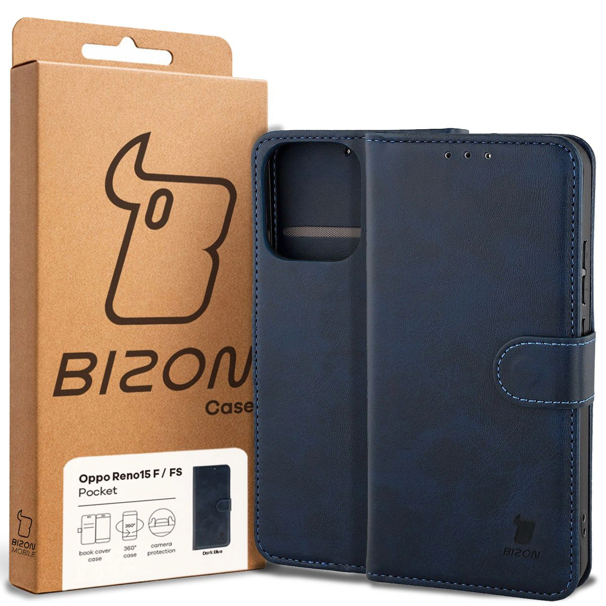 Vorderseite der Bison Case Box mit spezieller Etikette für Oppo Reno 15 F / Oppo Reno 15 FS