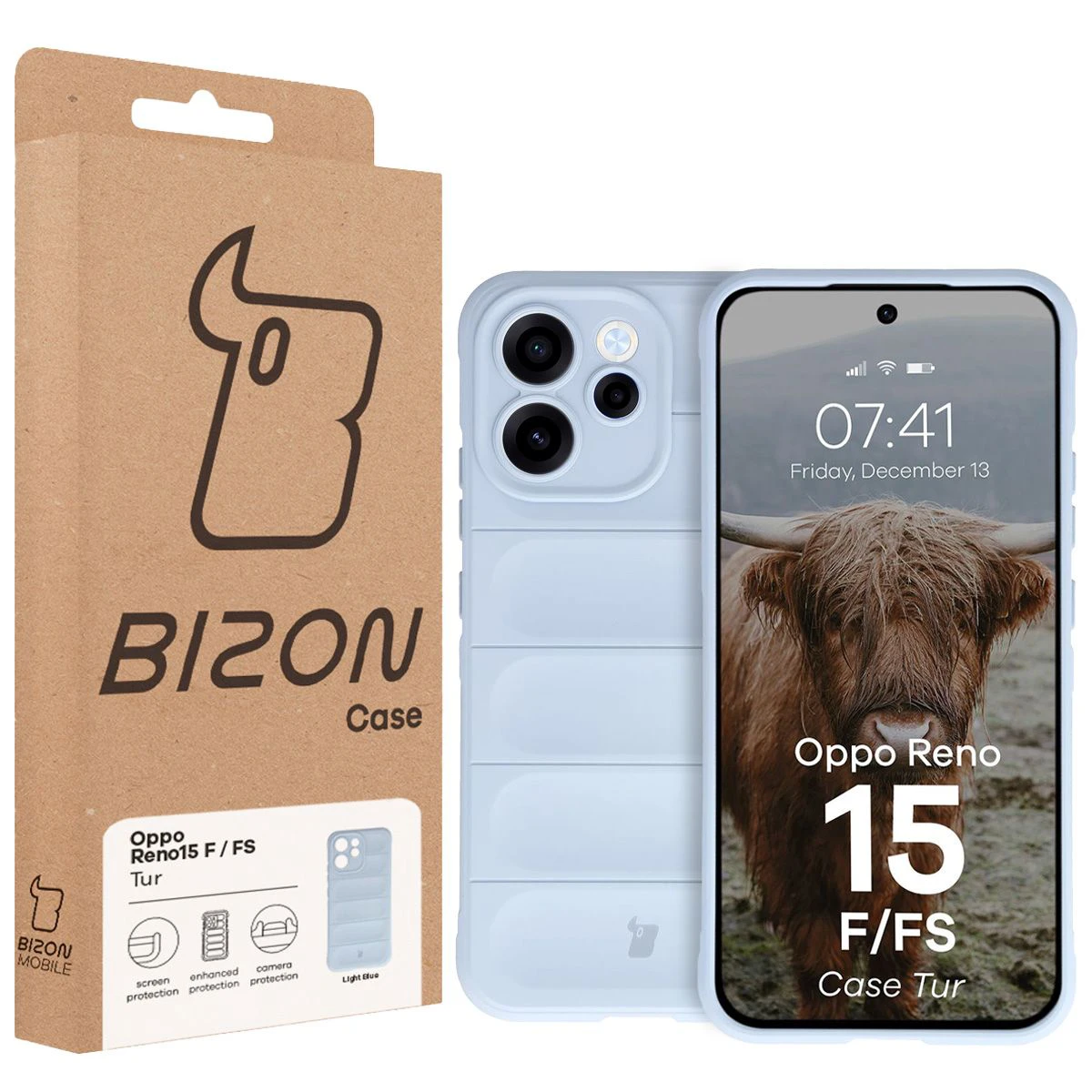 Bizon Case do Oppo Reno 15 F / Oppo Reno 15 FS dobozának elülső oldala dedikált címkével