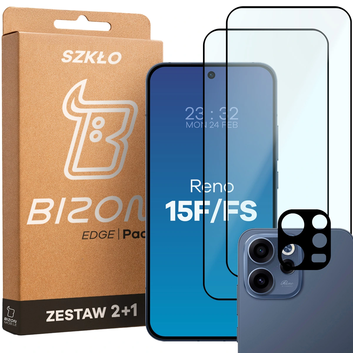 Pudełko i zestaw szkieł do Oppo Reno 15 F / Oppo Reno 15 FS: 2x szkło hartowane i lens