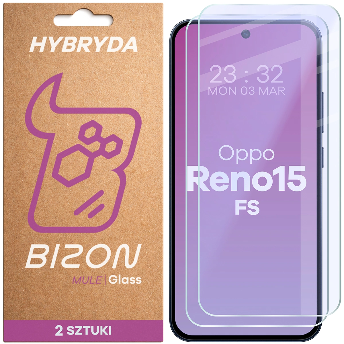 Elastyczne szkło hybrydowe Bizon Glass Mule Duo do Oppo Reno 15 FS, 2 sztuki