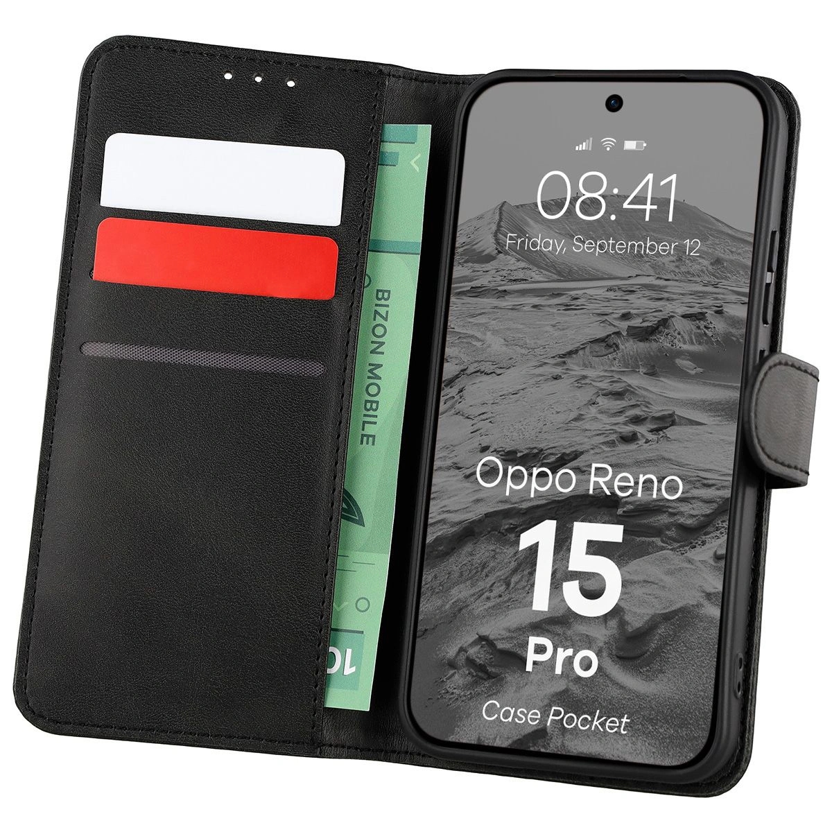 Etui mit Klappe und Platz für Karten Bison Case Pocket für Oppo Reno 15 Pro