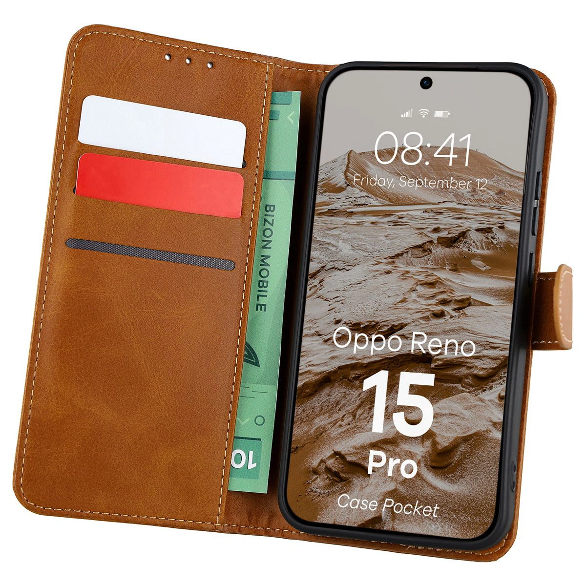 Flip case with card slots Bison Case Pocket for Oppo Reno 15 Pro