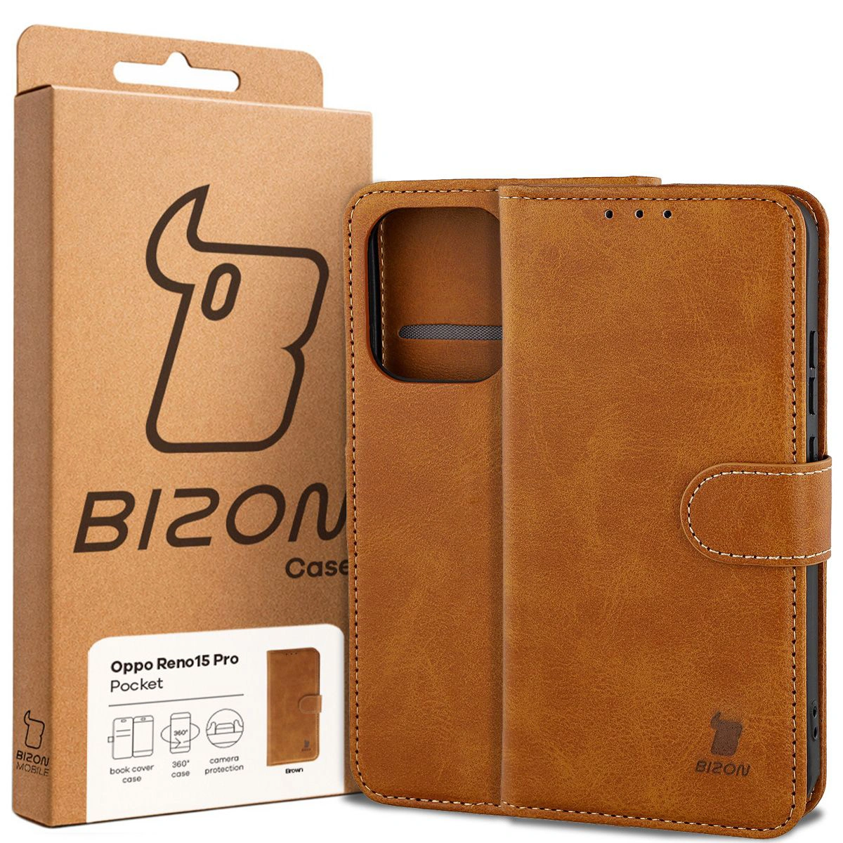 Front of the Bison Case box with a dedicated label for Oppo Reno 15 Pro