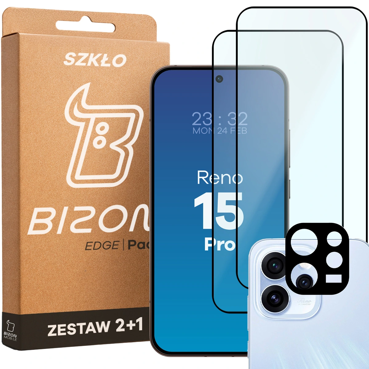 Pudełko i zestaw szkieł do Oppo Reno 15 Pro: 2x szkło hartowane i lens