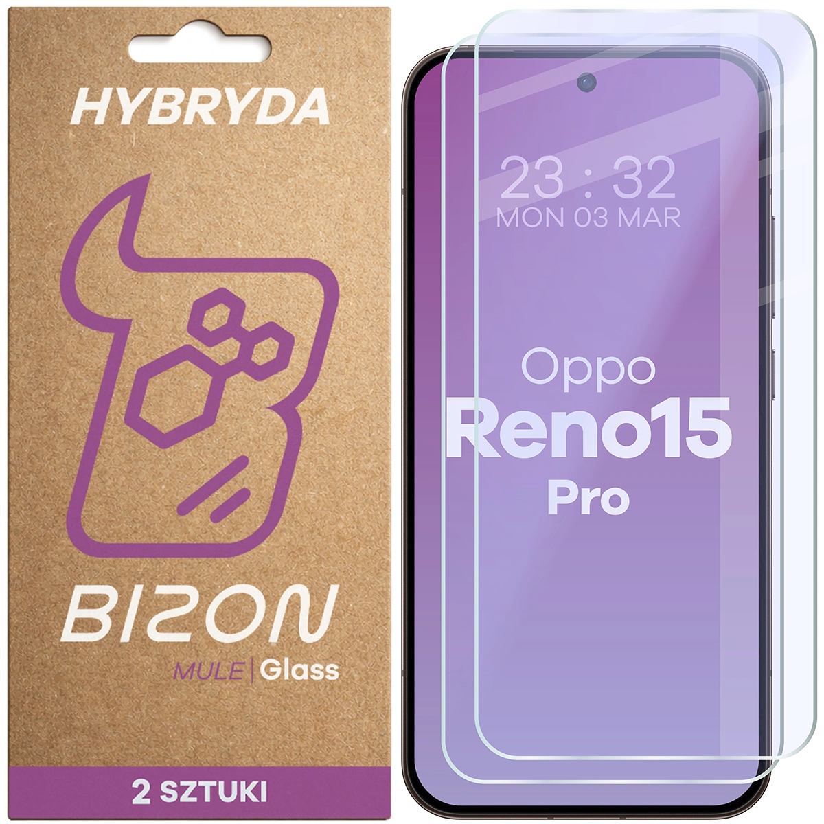 Elastyczne szkło hybrydowe Bizon Glass Mule Duo do Oppo Reno 15 Pro, 2 sztuki