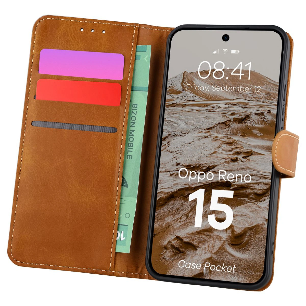 Bison Case Pocket flip case with card slots for Oppo Reno 15